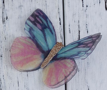 farfalla in organza rosa e azzurra