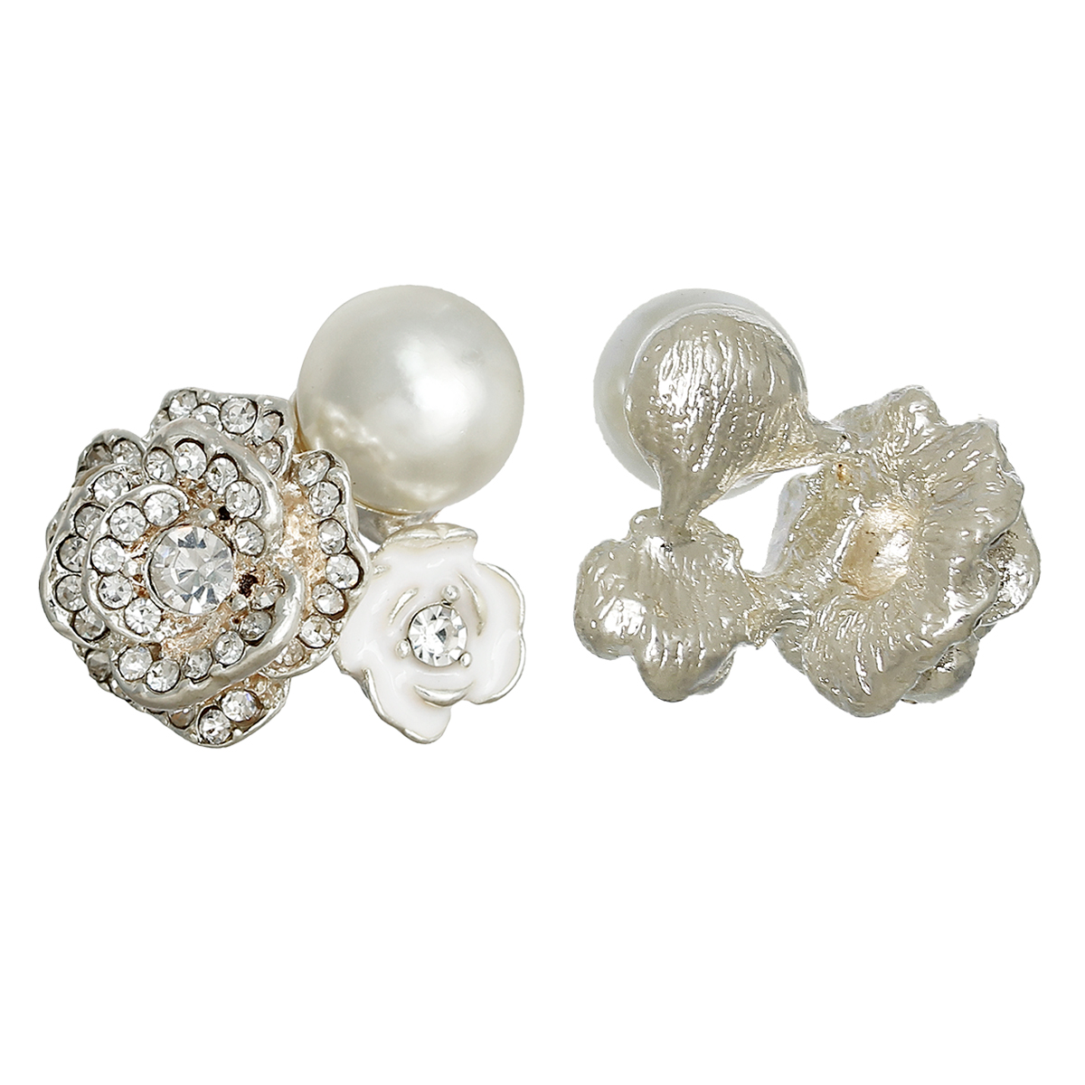 cabochoon in metallo dorato con rosa in strass  fiore smaltato e perla