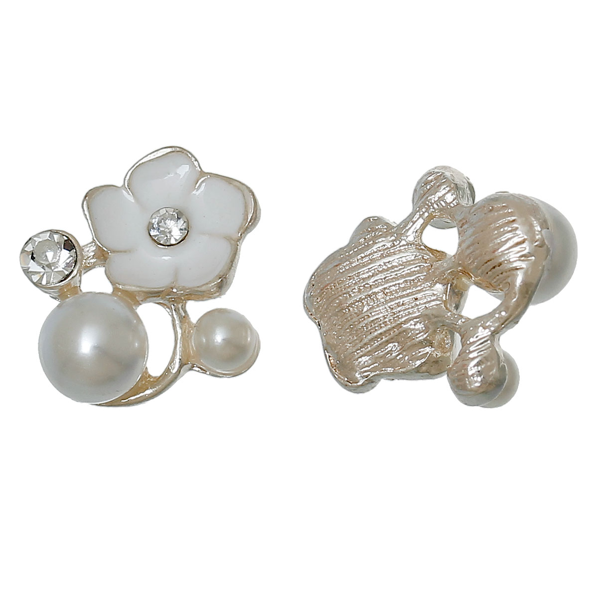  cabochoon in metallo dorato con fiore smaltato e perla 