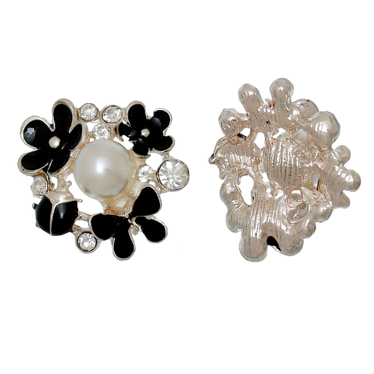 cabochoon in metallo dorato  strass   fiori smaltati e perla 