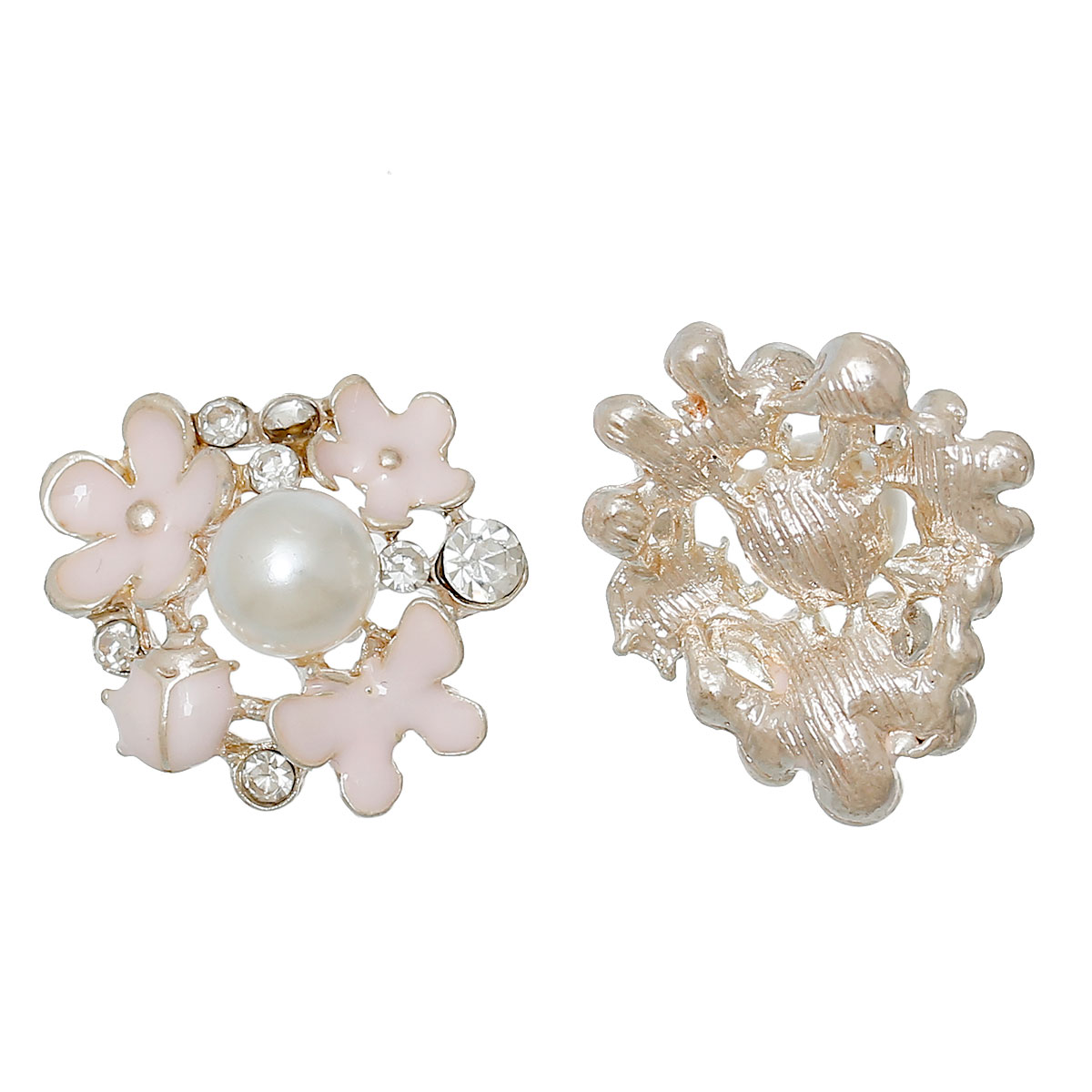 cabochoon in metallo dorato strass fiori smaltati e perla 