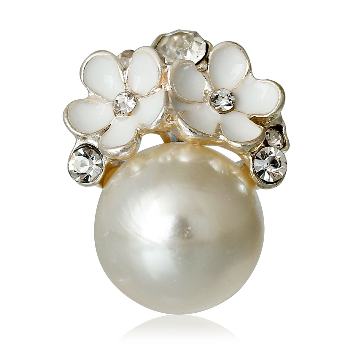 cabochoon in metallo dorato con perla fiori smaltati e strass 