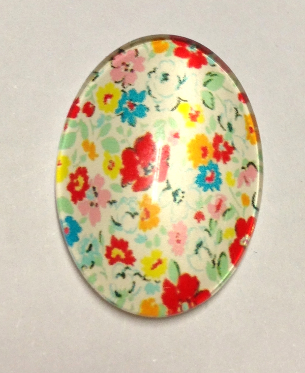 cabochon in vetro ovale  con papaveri