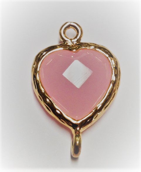 distanziale  a cuore con bordo oro e cristallo color rosa opale  misura 21X14 mm 1 pezzo