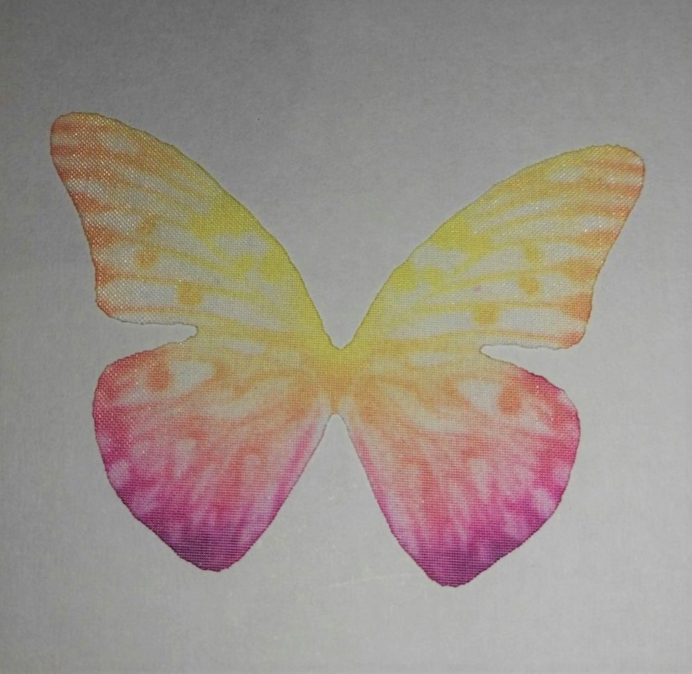 farfalla in organza misura 50x35 mm GIALLA E FUCSIA